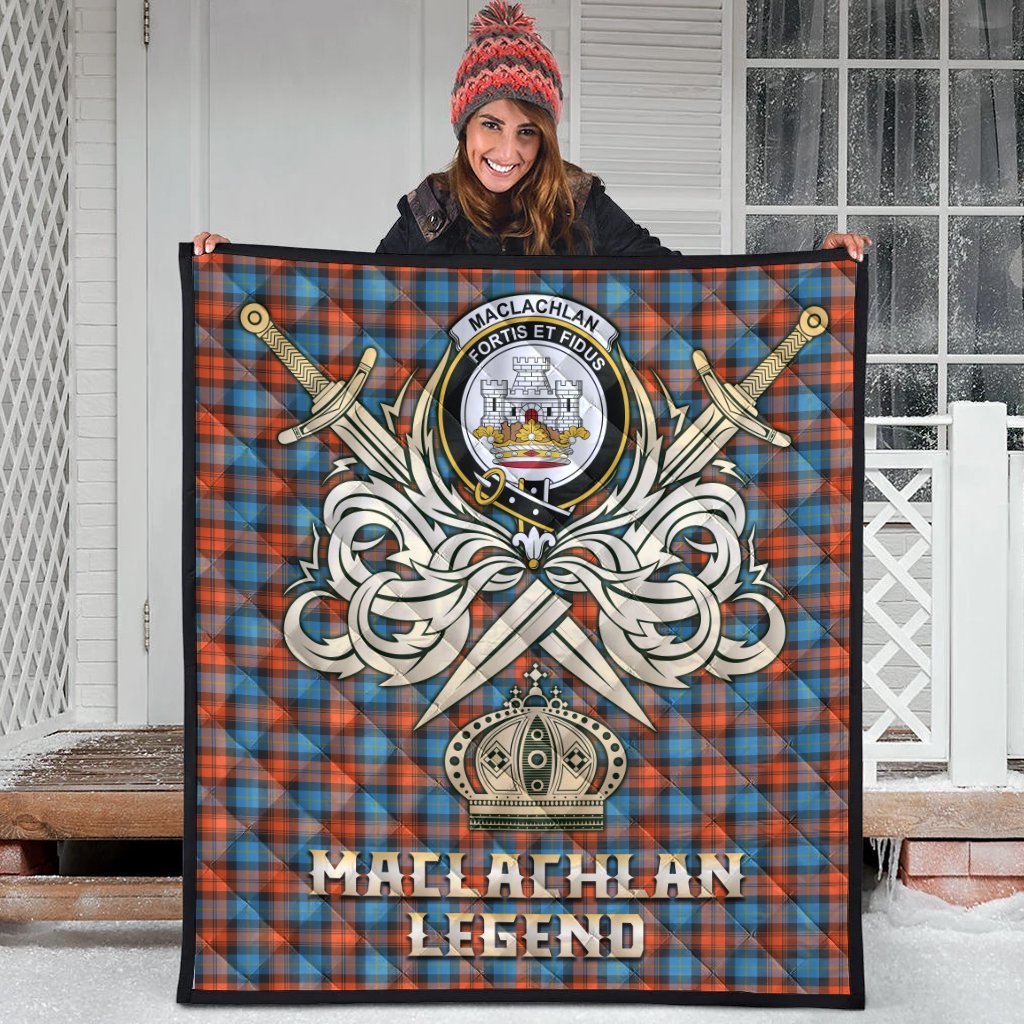 MacLachlan Ancient Tartan Crest Legend Gold Royal Premium Quilt
