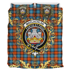 MacLachlan Ancient Tartan Crest Bedding Set - Golden Thistle Style