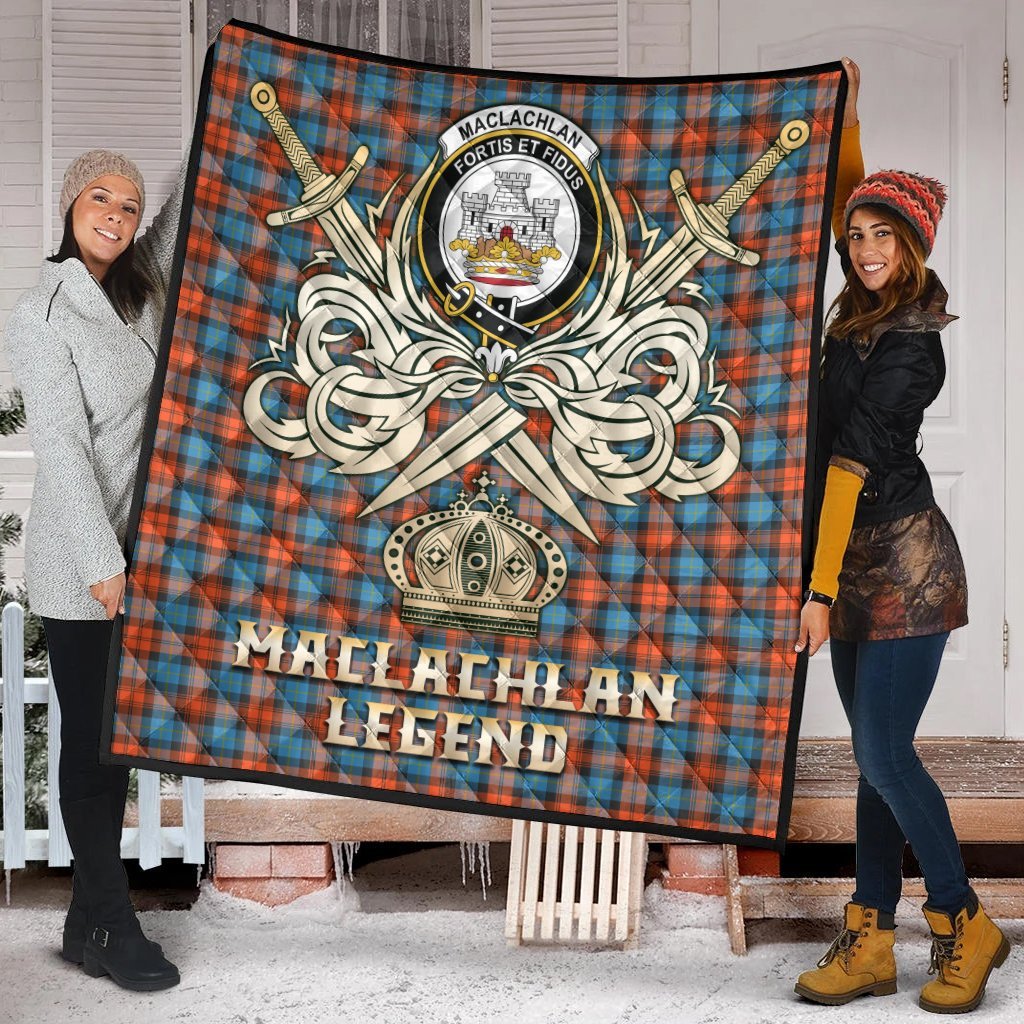 MacLachlan Ancient Tartan Crest Legend Gold Royal Premium Quilt