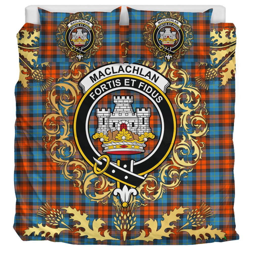 MacLachlan Ancient Tartan Crest Bedding Set - Golden Thistle Style