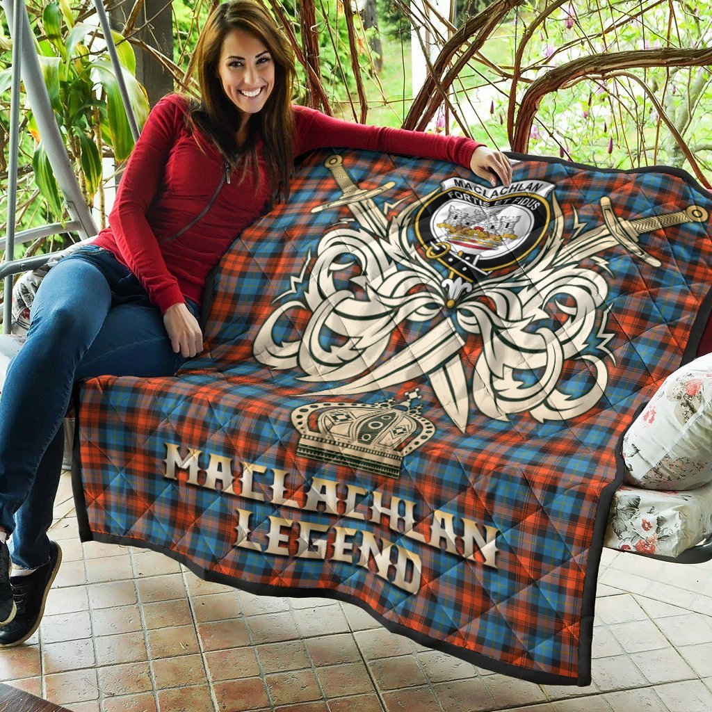 MacLachlan Ancient Tartan Crest Legend Gold Royal Premium Quilt