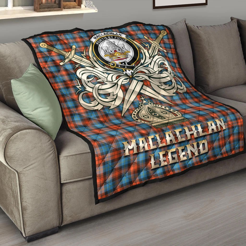 MacLachlan Ancient Tartan Crest Legend Gold Royal Premium Quilt