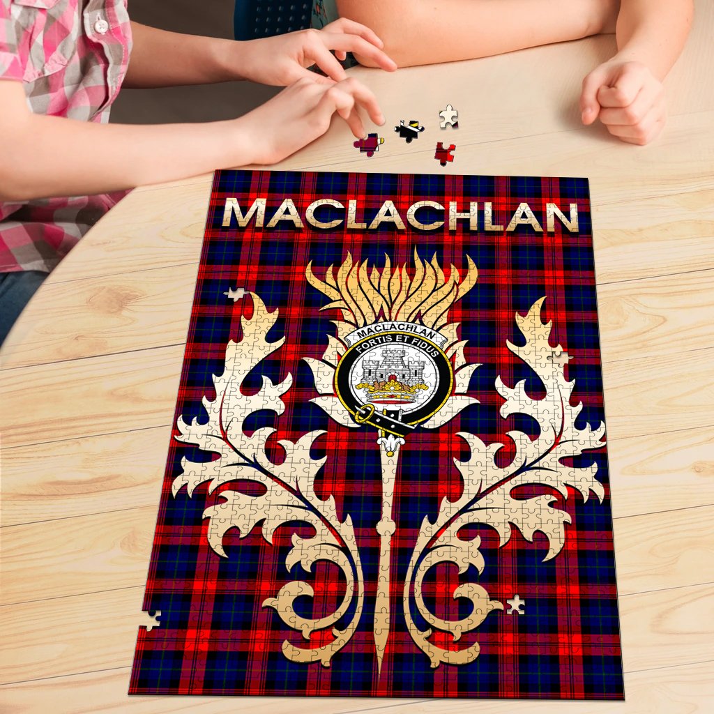 MacLachlan Modern Tartan Crest Thistle Jigsaw Puzzles