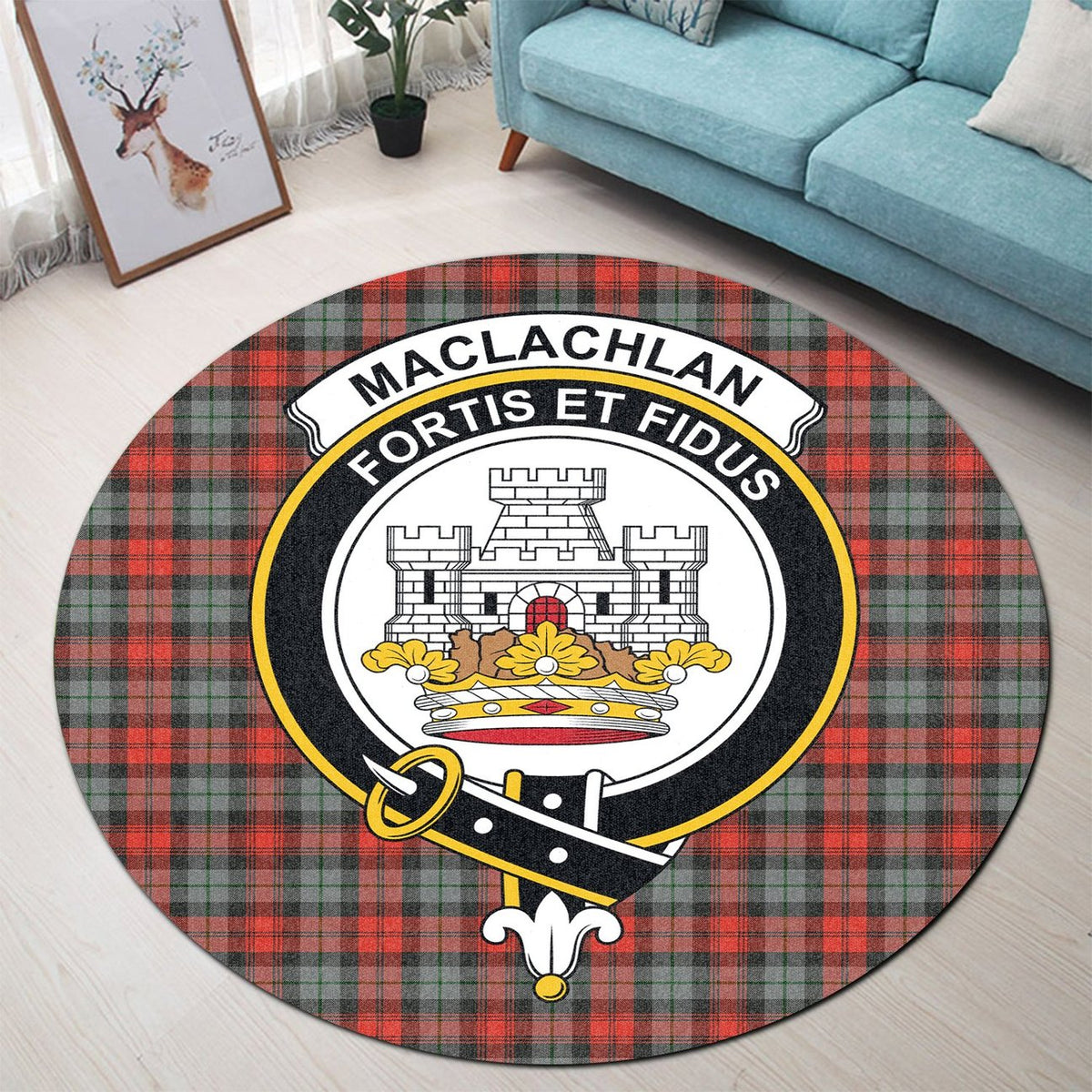 MacLachlan Weathered Tartan Crest Round Rug