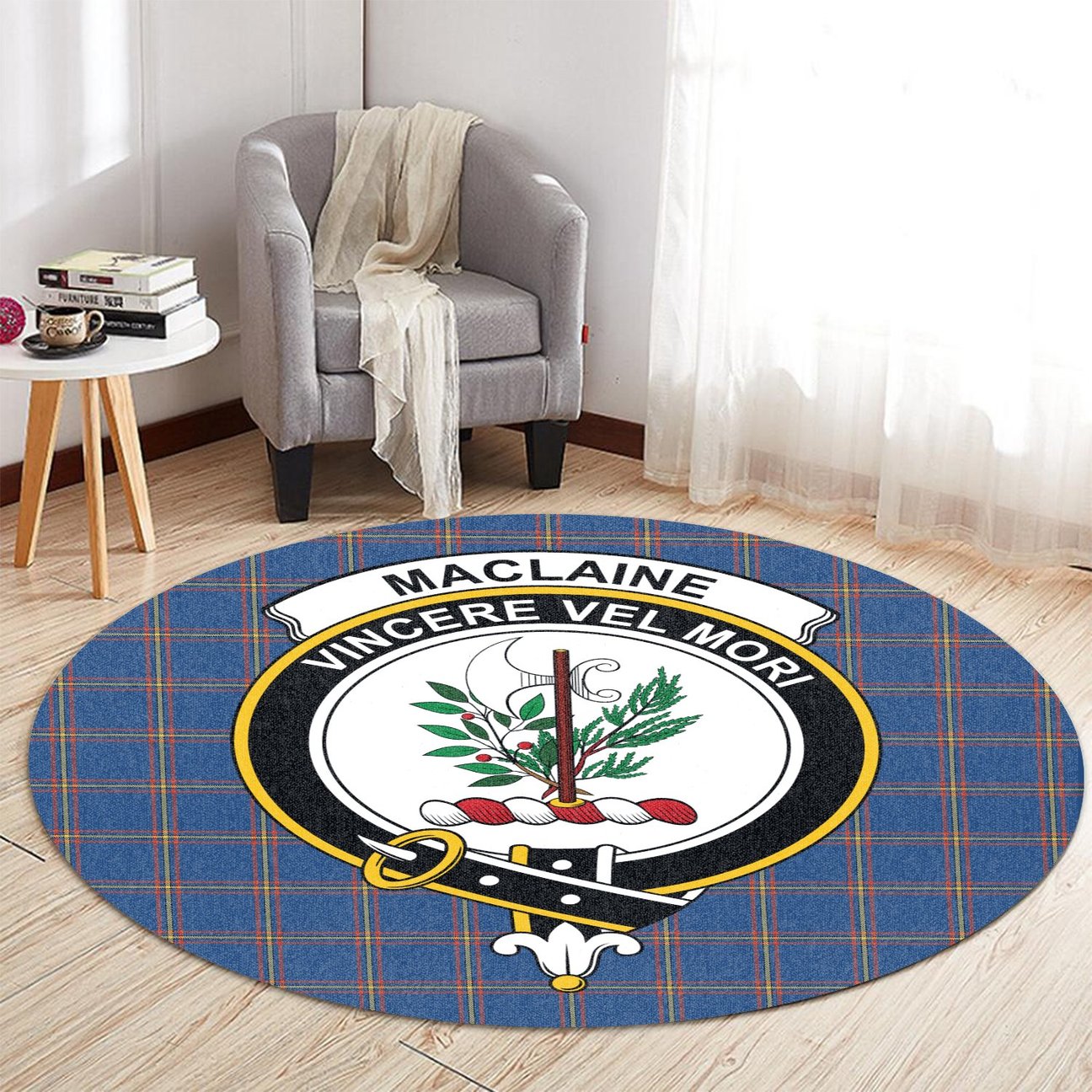 MacLaine of Loch Buie Hunting Ancient Tartan Crest Round Rug