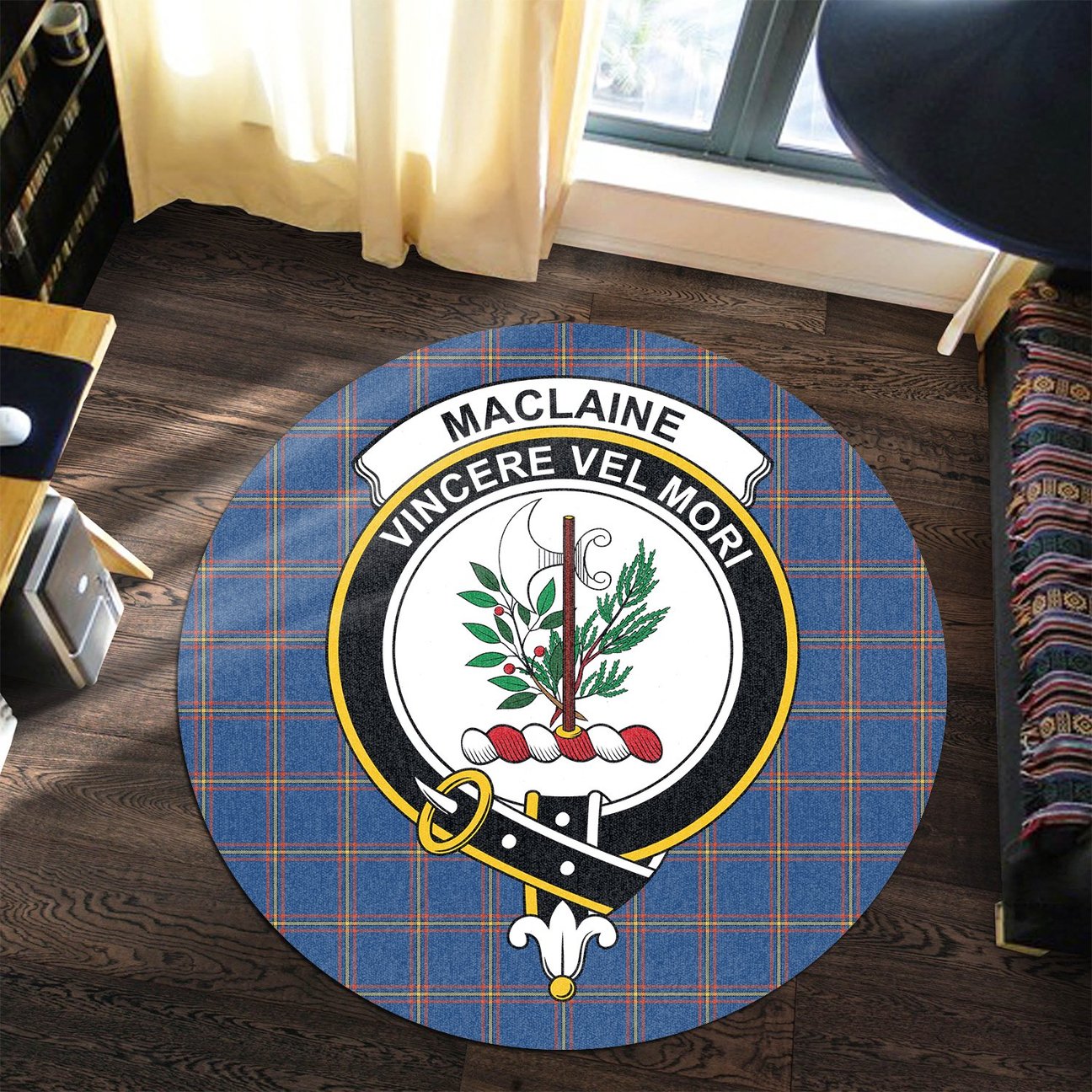 MacLaine of Loch Buie Hunting Ancient Tartan Crest Round Rug