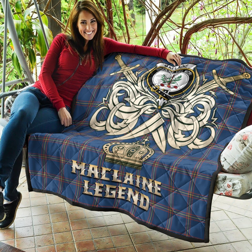 MacLaine of Loch Buie Hunting Ancient Tartan Crest Legend Gold Royal Premium Quilt
