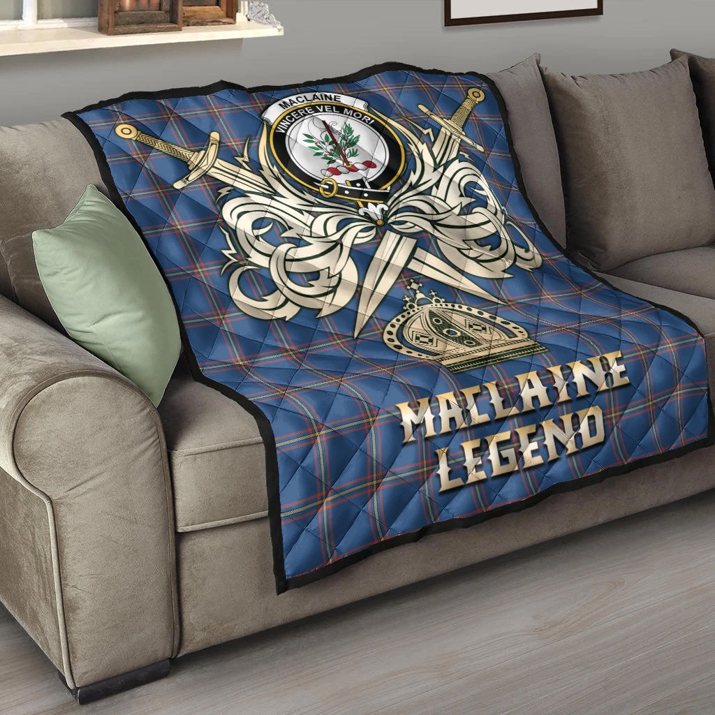 MacLaine of Loch Buie Hunting Ancient Tartan Crest Legend Gold Royal Premium Quilt