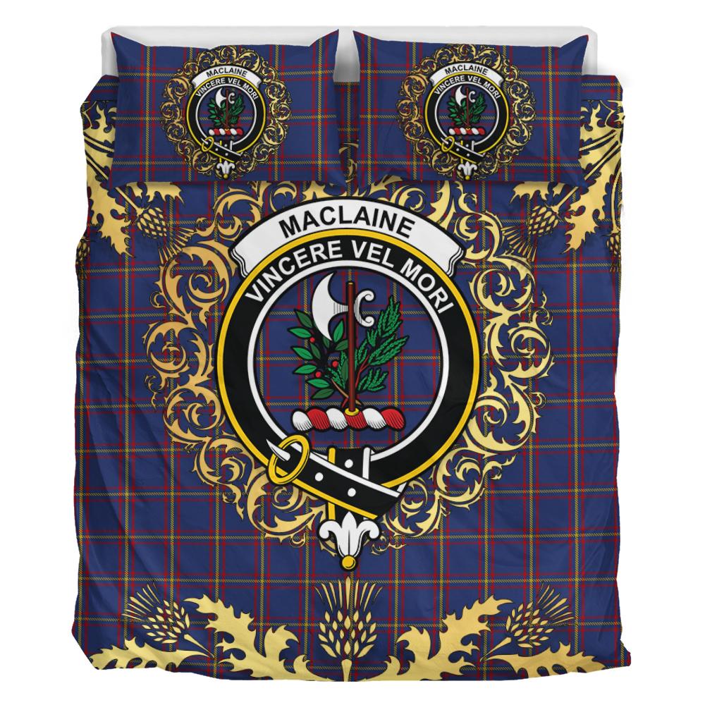 MacLaine of Lochbuie Tartan Crest Bedding Set - Golden Thistle Style