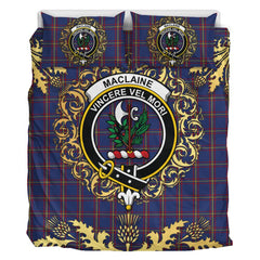 MacLaine of Lochbuie Tartan Crest Bedding Set - Golden Thistle Style