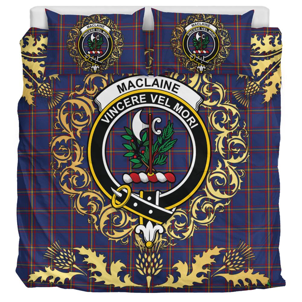 MacLaine of Lochbuie Tartan Crest Bedding Set - Golden Thistle Style