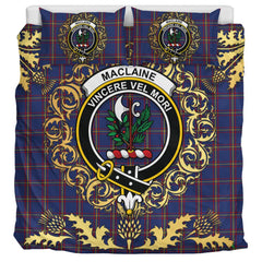 MacLaine of Lochbuie Tartan Crest Bedding Set - Golden Thistle Style