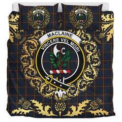 MacLaine of Lochbuie Hunting Tartan Crest Bedding Set - Golden Thistle Style