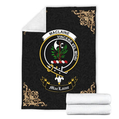 MacLaine (of Lochbuie) Crest Tartan Premium Blanket Black