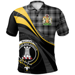MacLean Black and White Tartan Polo Shirt - Royal Coat Of Arms Style