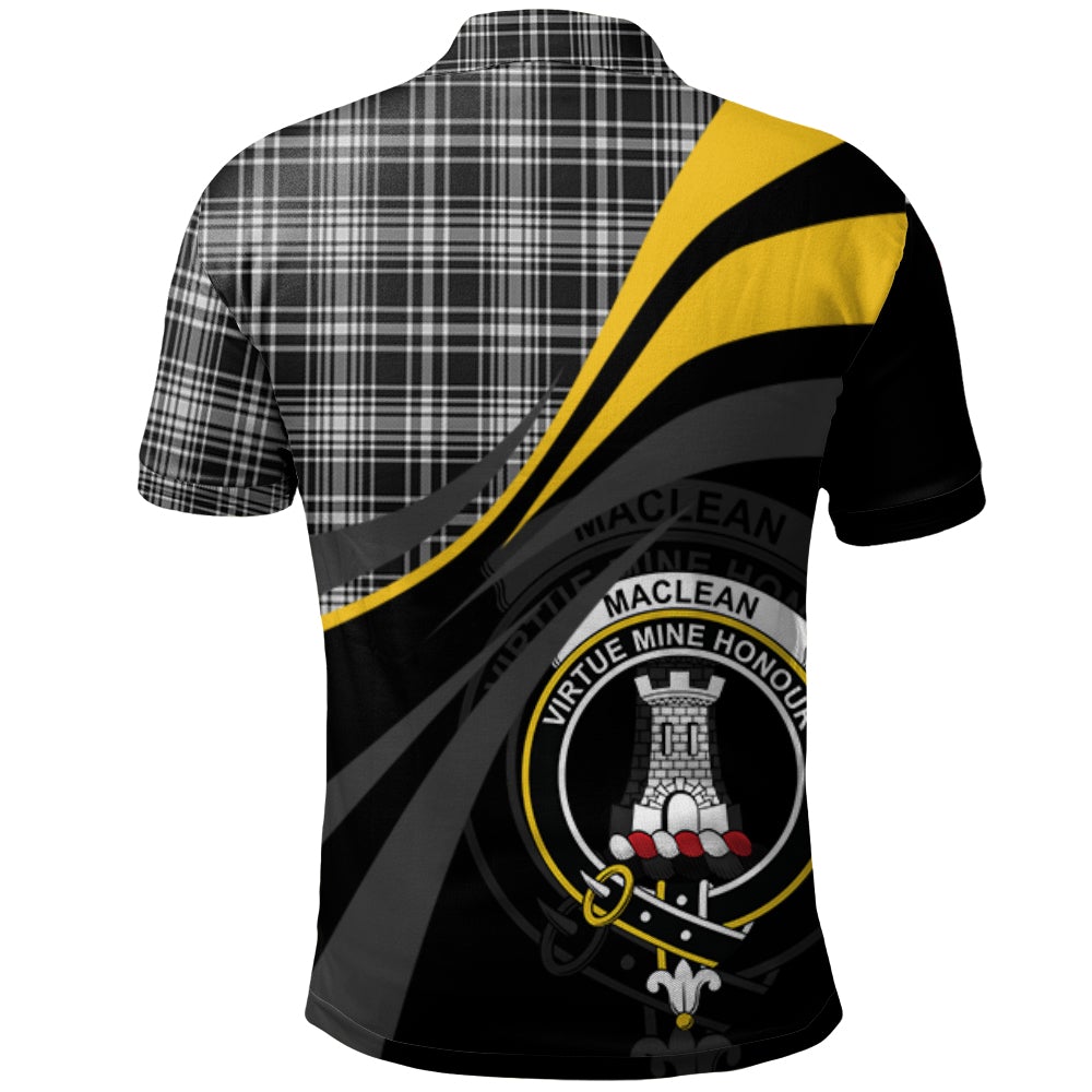 MacLean Black and White Tartan Polo Shirt - Royal Coat Of Arms Style