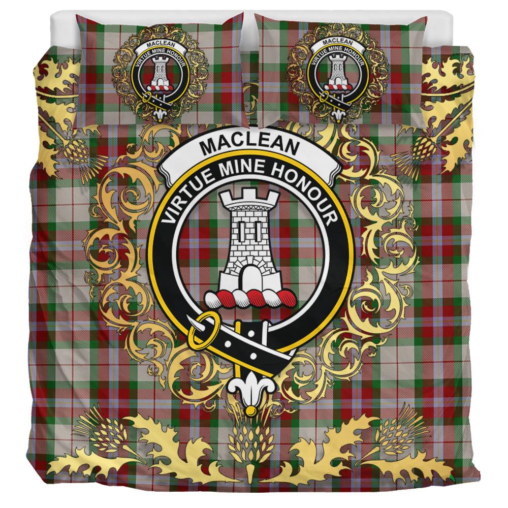 MacLean Dress Tartan Crest Bedding Set - Golden Thistle Style