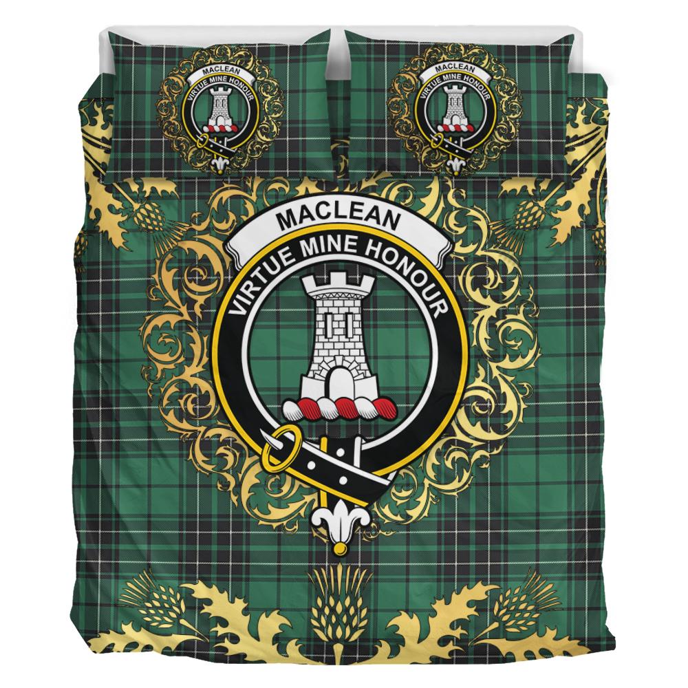 MacLean Hunting Ancient Tartan Crest Bedding Set - Golden Thistle Style