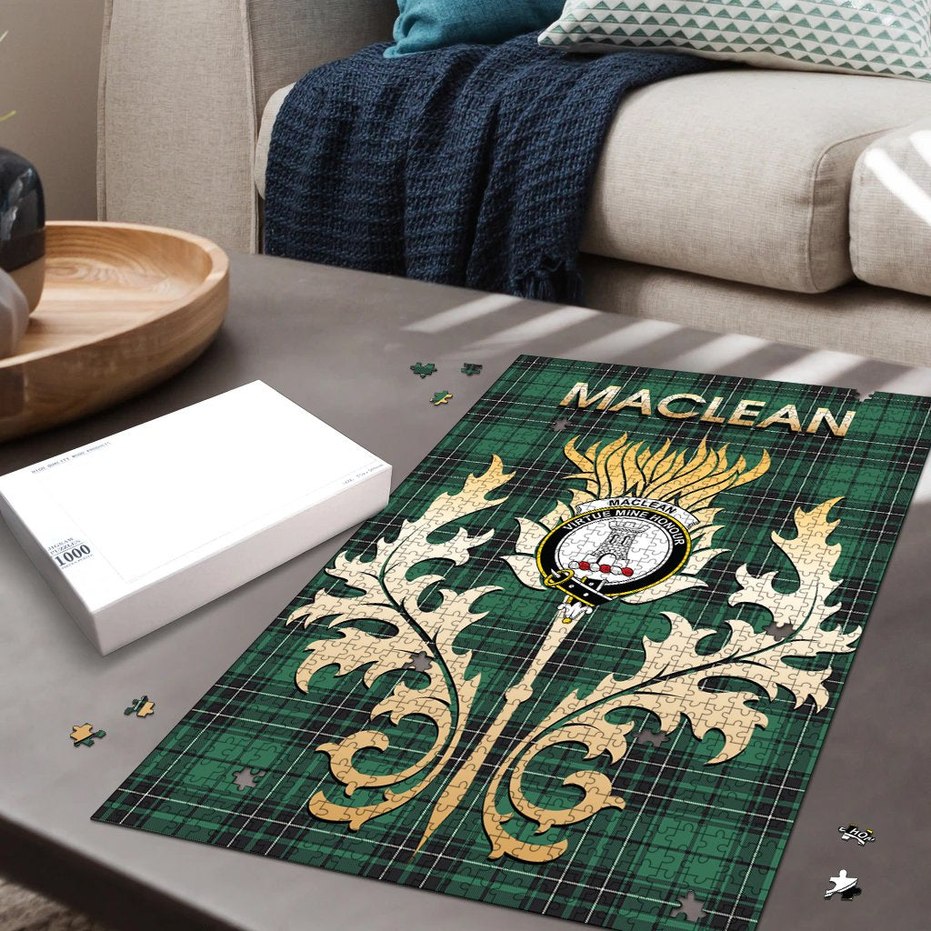 MacLean Hunting Ancient Tartan Crest Thistle Jigsaw Puzzles