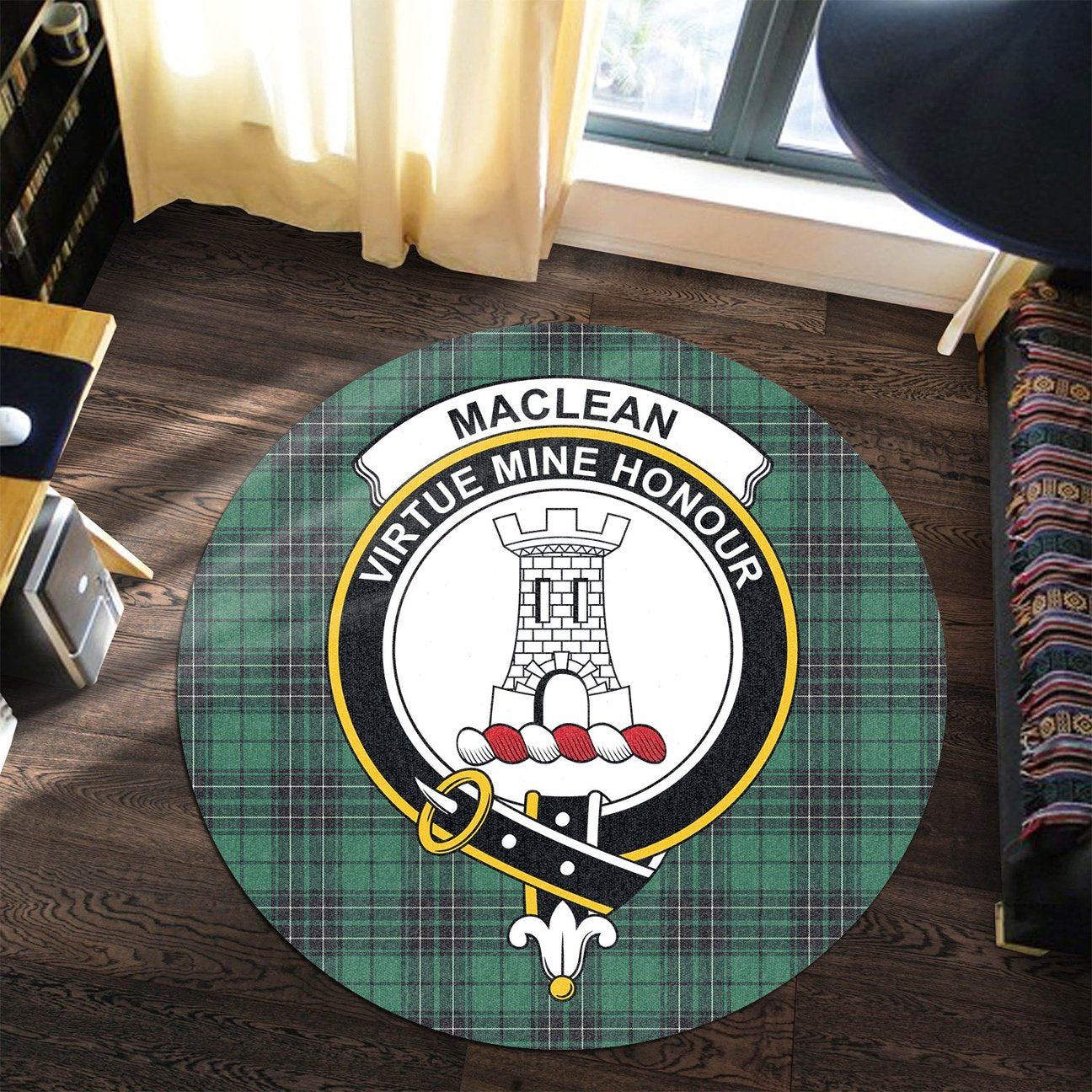 MacLean Hunting Ancient Tartan Crest Round Rug