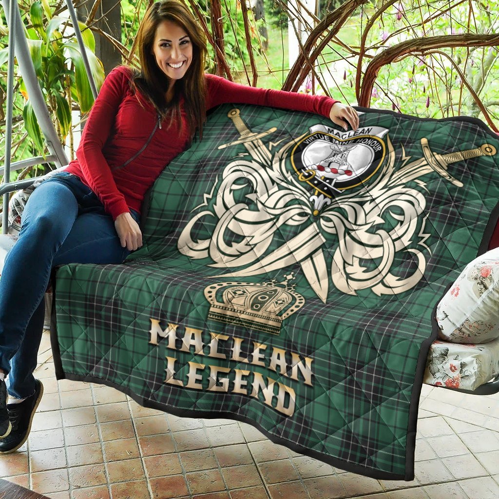 MacLean Hunting Ancient Tartan Crest Legend Gold Royal Premium Quilt