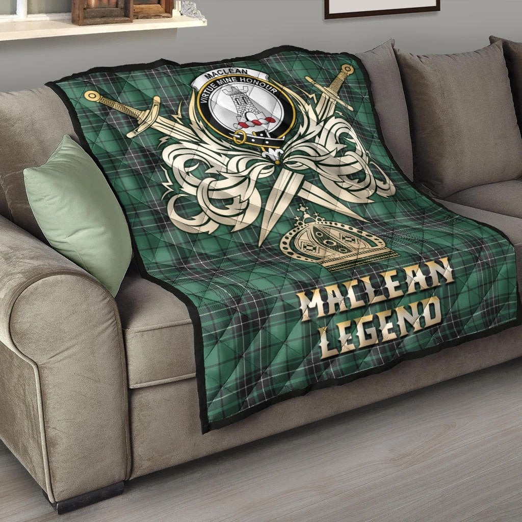 MacLean Hunting Ancient Tartan Crest Legend Gold Royal Premium Quilt