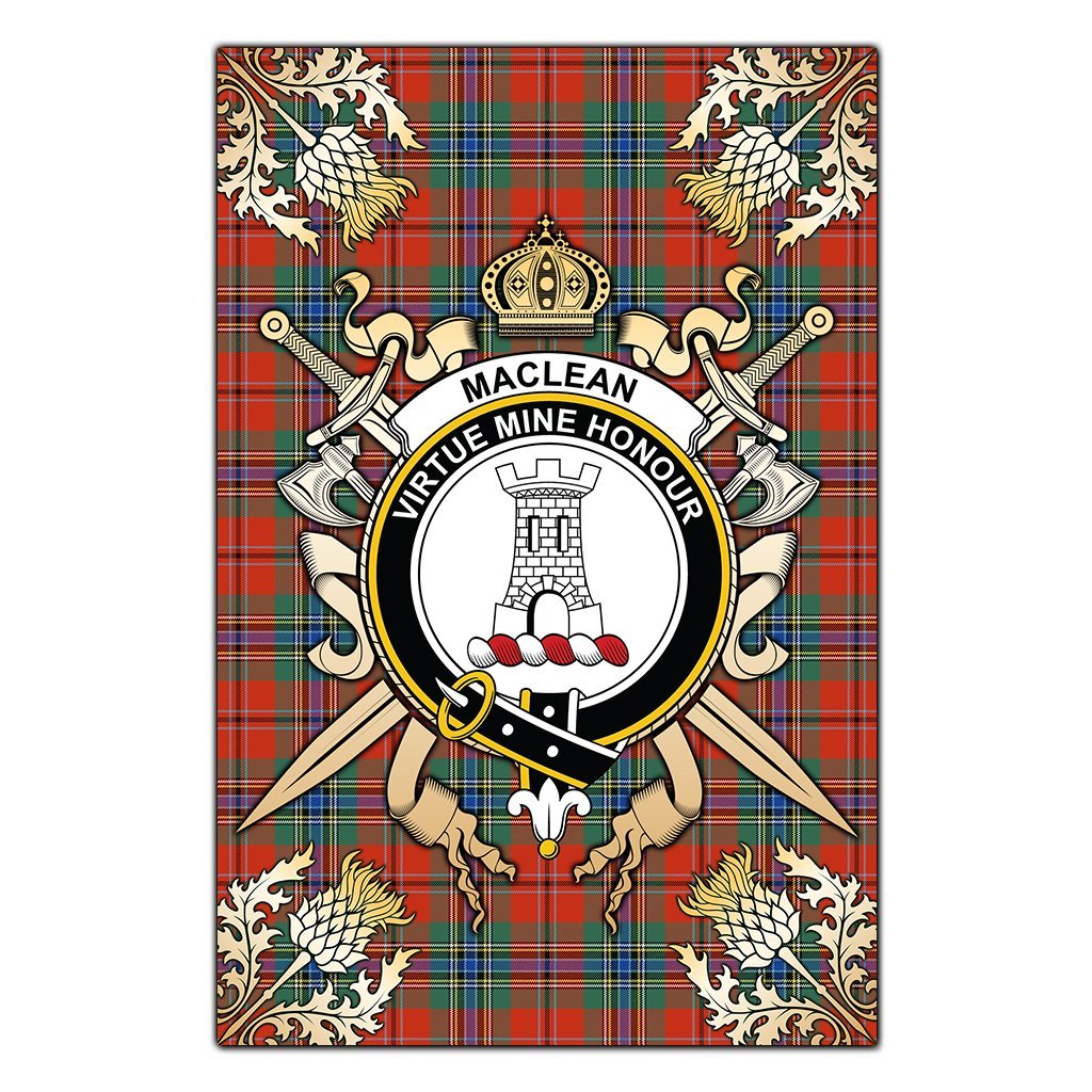 MacLean of Duart Ancient Tartan Crest Black Garden Flag - Gold Thistle Style