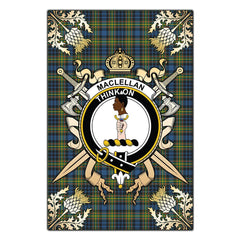 MacLellan Ancient Tartan Crest Black Garden Flag - Gold Thistle Style