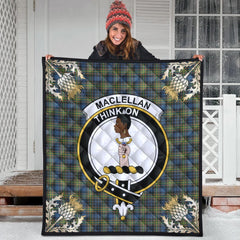 MacLellan Ancient Tartan Crest Premium Quilt - Gold Thistle Style