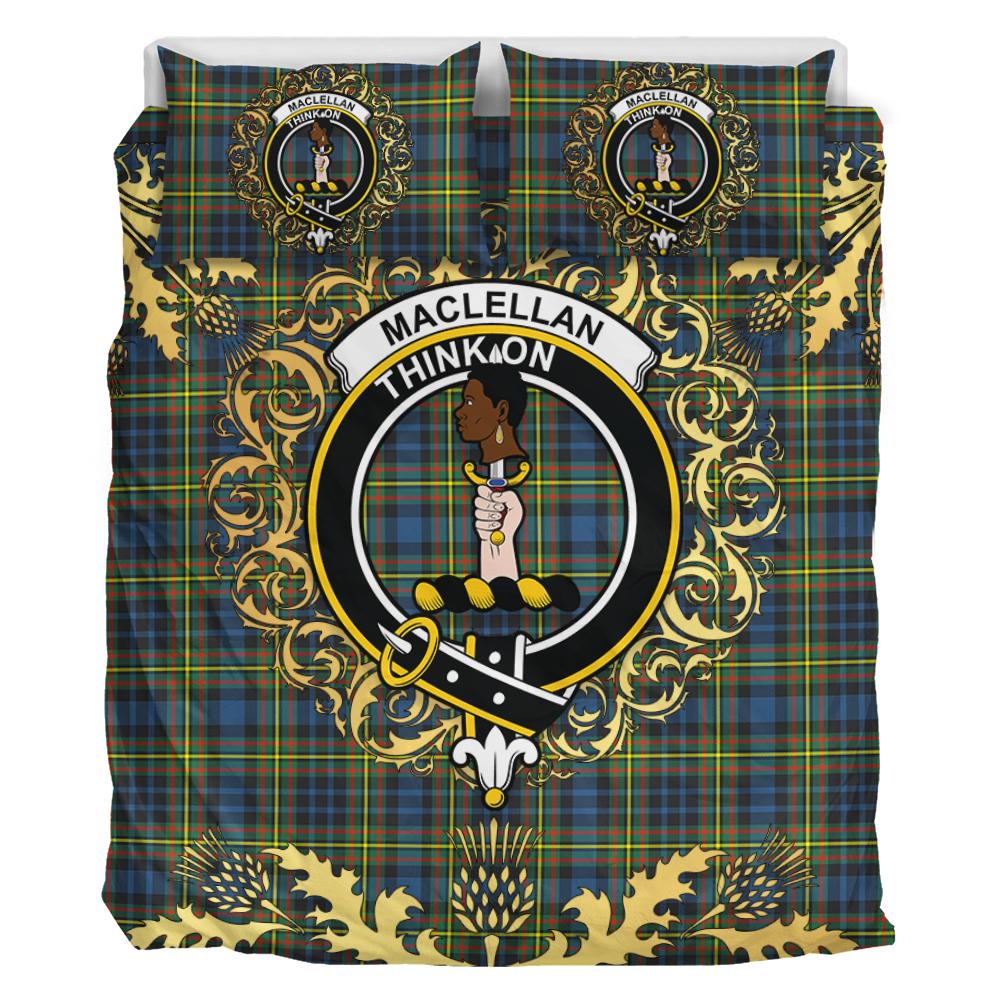 MacLellan Ancient Tartan Crest Bedding Set - Golden Thistle Style