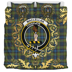 MacLellan Ancient Tartan Crest Bedding Set - Golden Thistle Style