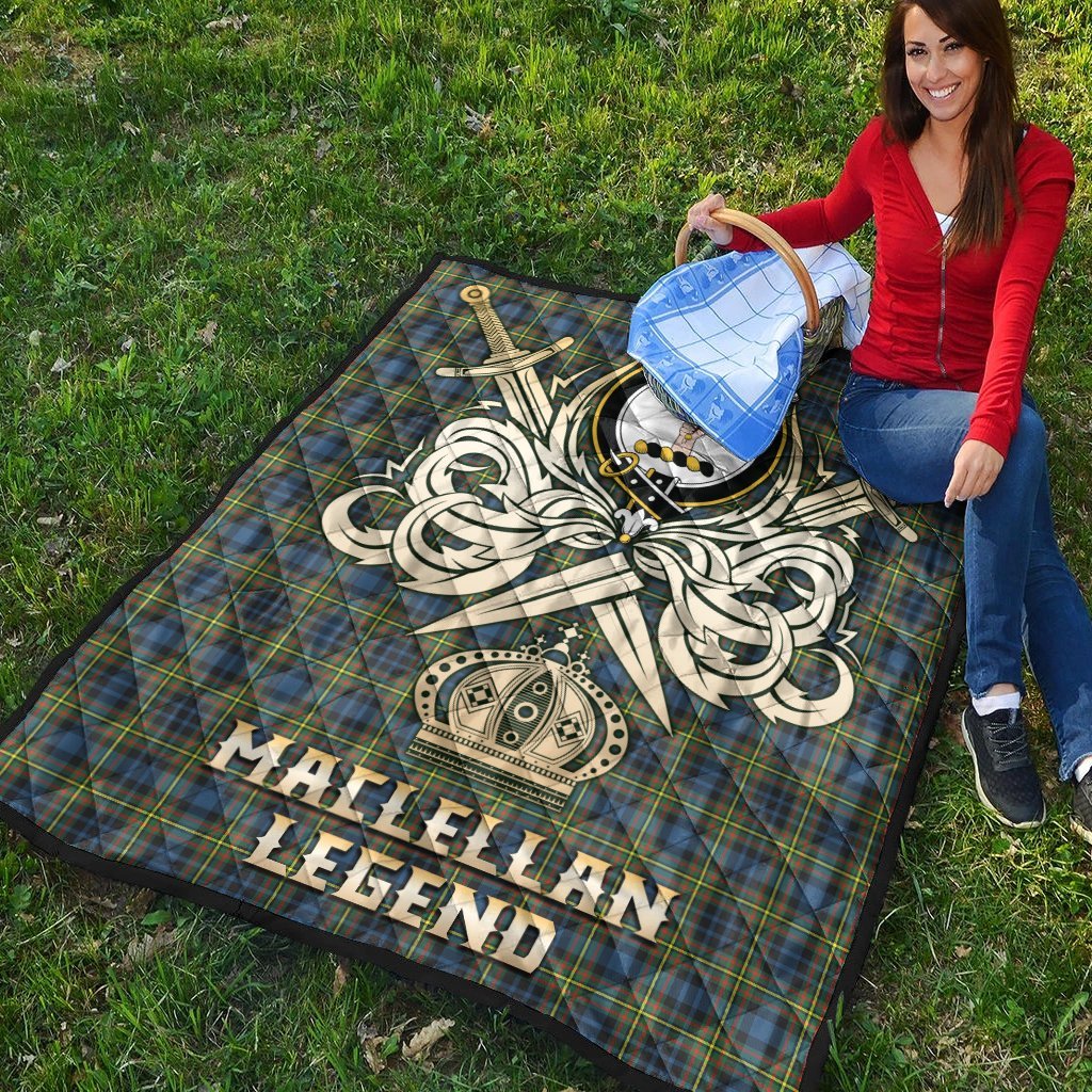 MacLellan Ancient Tartan Crest Legend Gold Royal Premium Quilt