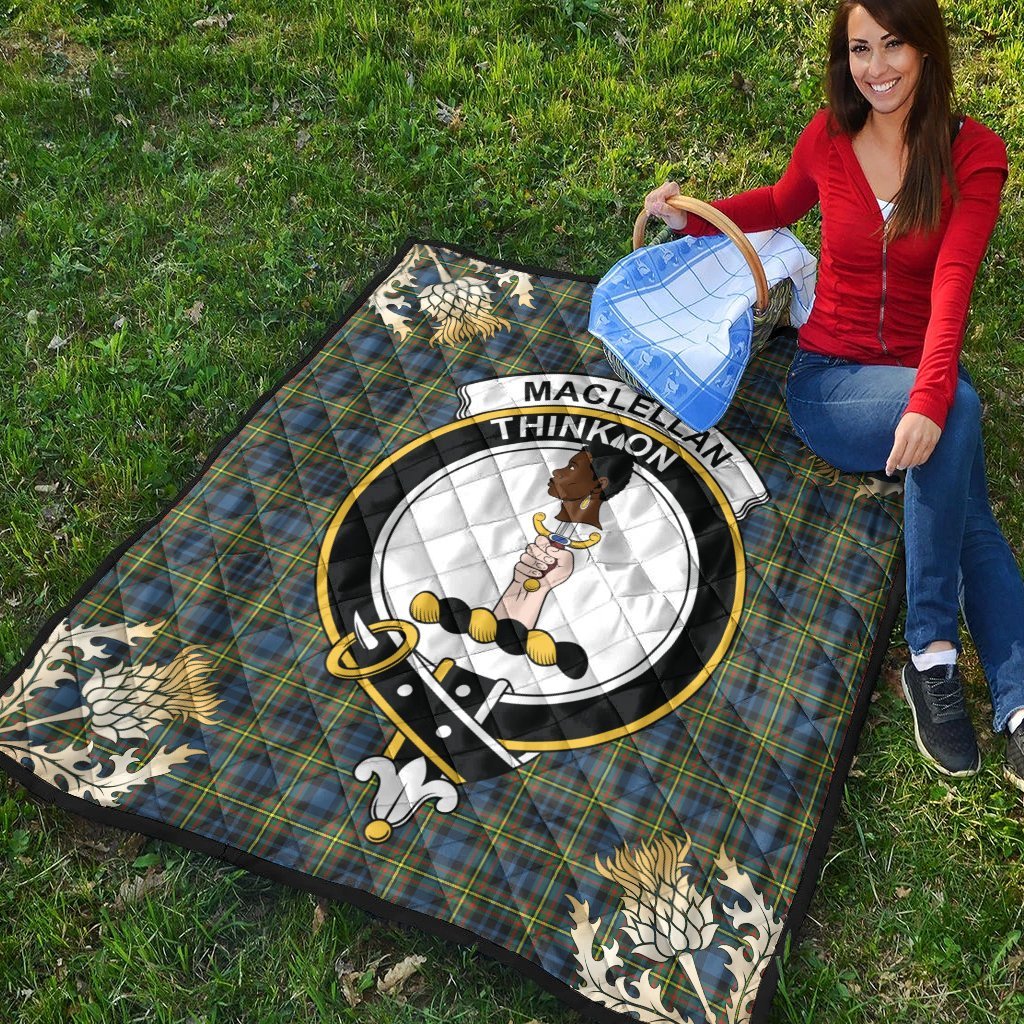 MacLellan Ancient Tartan Crest Premium Quilt - Gold Thistle Style