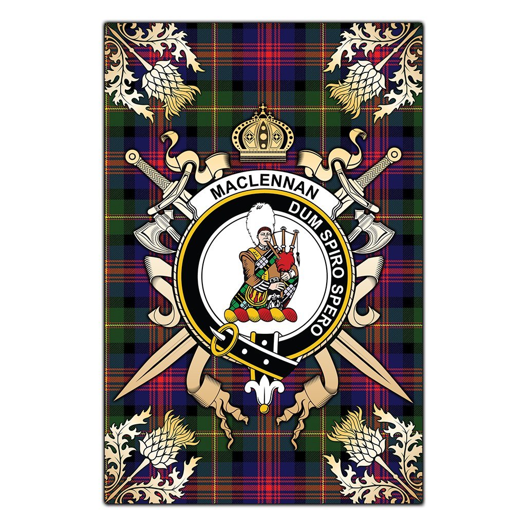 MacLennan Tartan Crest Black Garden Flag - Gold Thistle Style