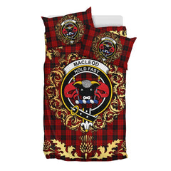 MacLeod Black and Red Tartan Crest Bedding Set - Golden Thistle Style