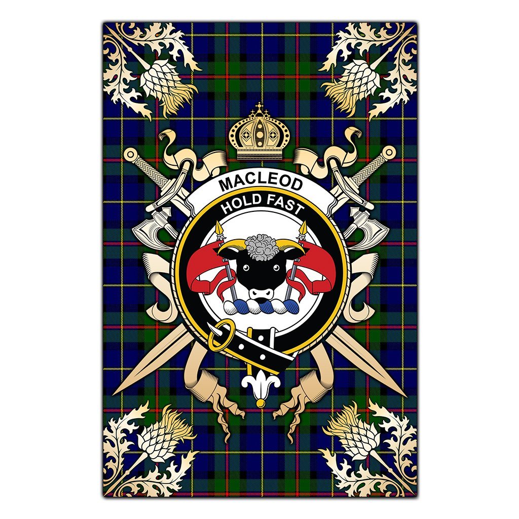 MacLeod of Harris Modern Tartan Crest Black Garden Flag - Gold Thistle Style