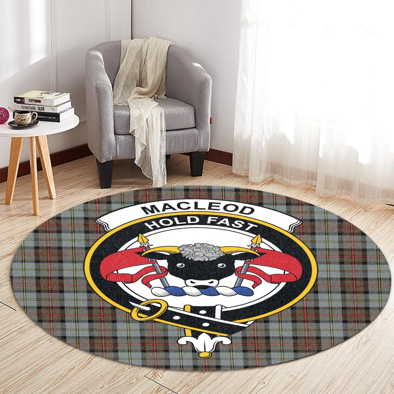 MacLeod of Harris Weathered Tartan Crest Round Rug