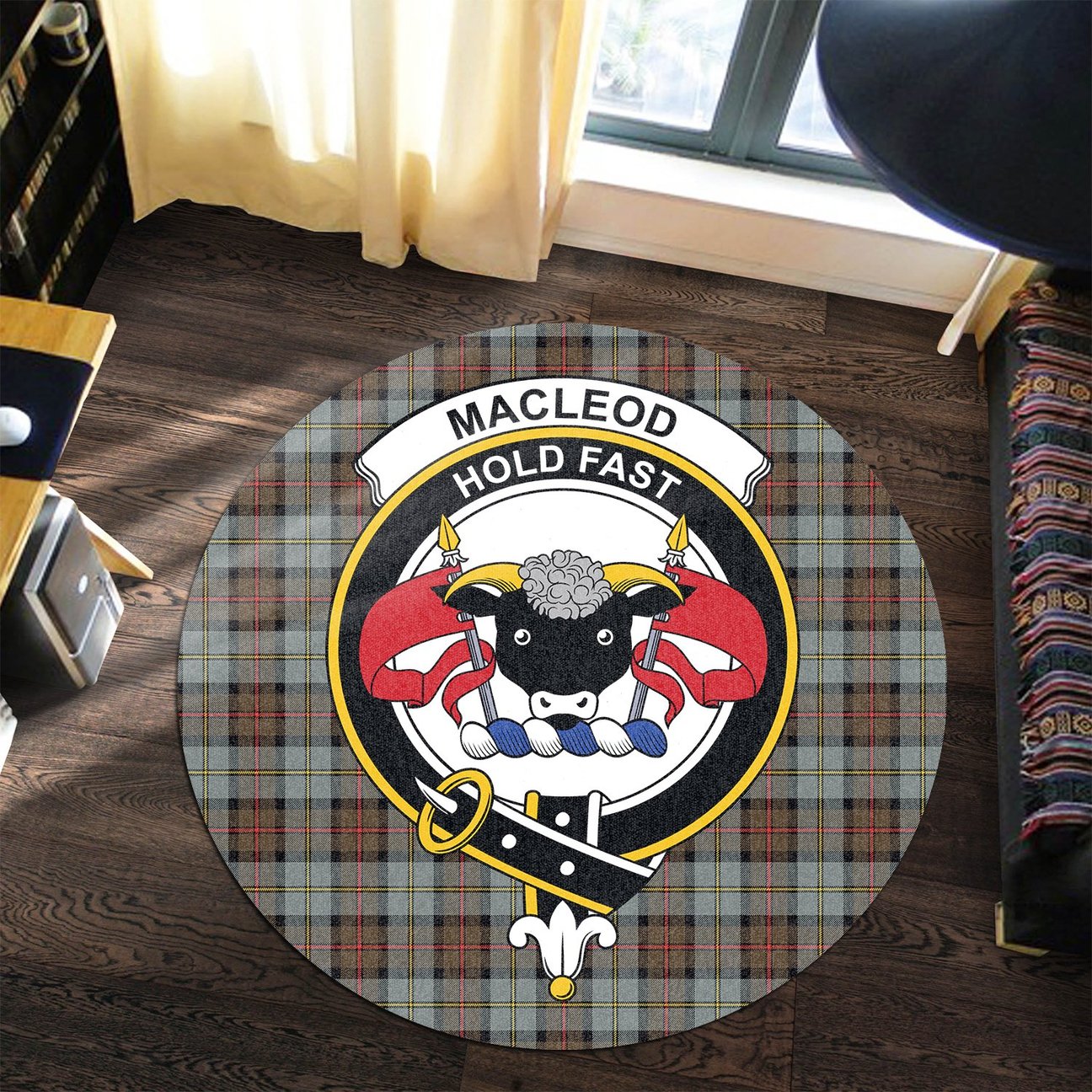 MacLeod of Harris Weathered Tartan Crest Round Rug