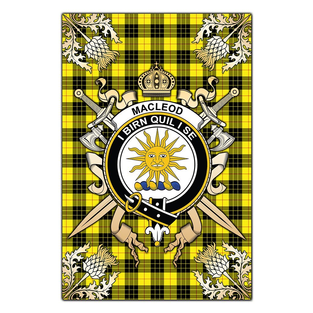 MacLeod of Lewis Modern Tartan Crest Black Garden Flag - Gold Thistle Style