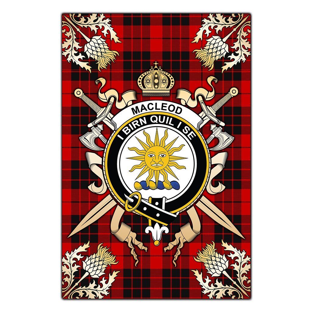 MacLeod of Raasay Tartan Crest Black Garden Flag - Gold Thistle Style