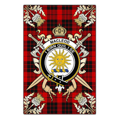 MacLeod of Raasay Tartan Crest Black Garden Flag - Gold Thistle Style