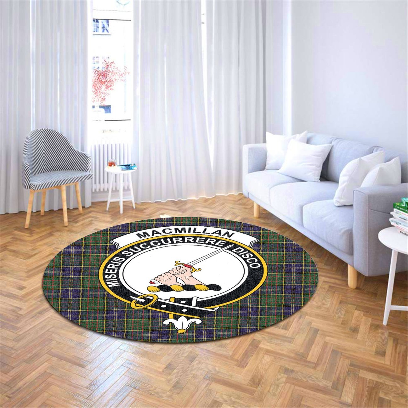MacMillan Hunting Modern Tartan Crest Round Rug