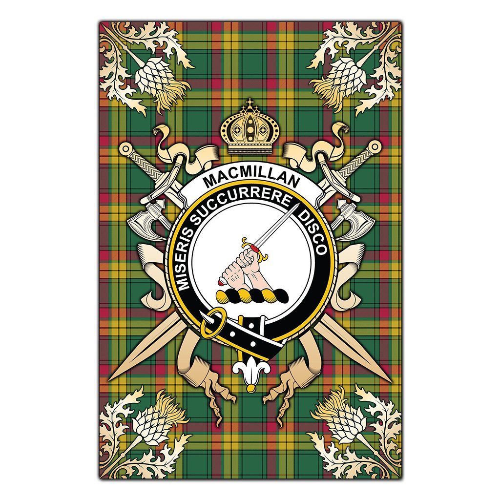 MacMillan Old Ancient Tartan Crest Black Garden Flag - Gold Thistle Style
