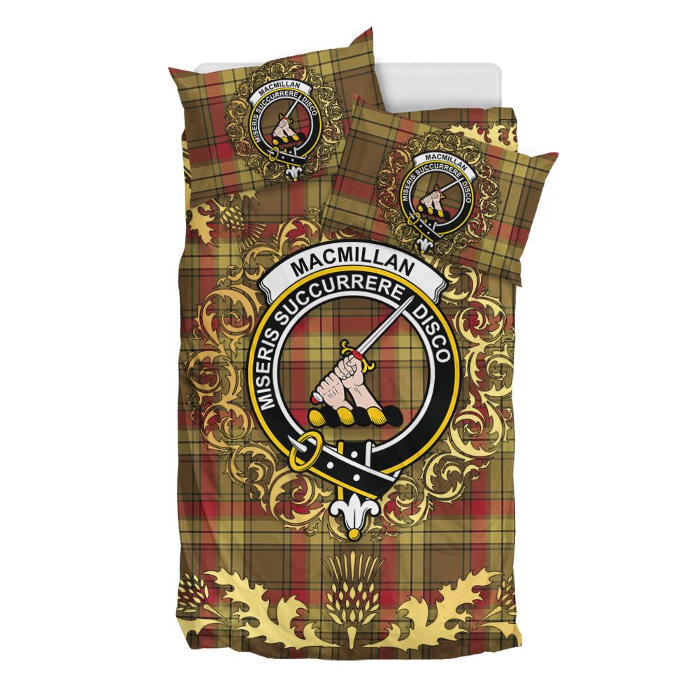 MacMillan Old Weathered Tartan Crest Bedding Set - Golden Thistle Style