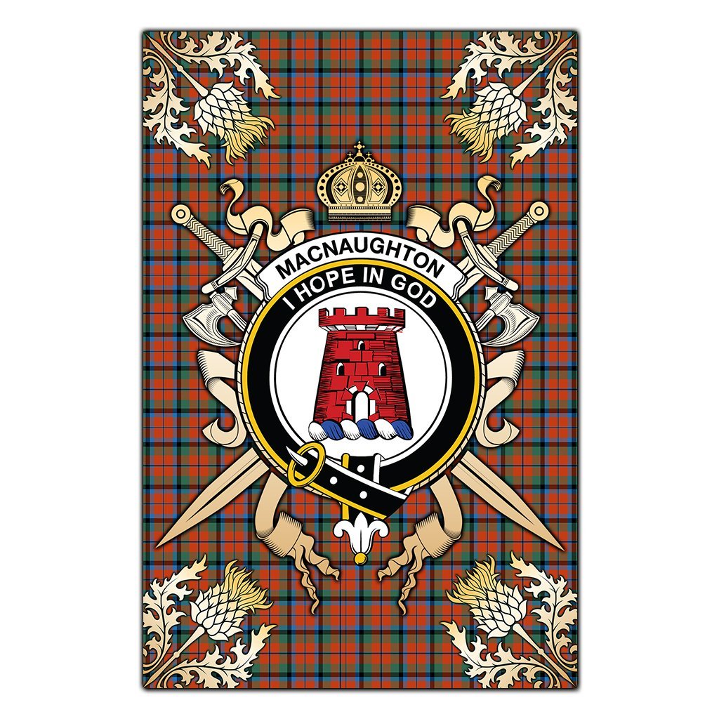 MacNaughton Ancient Tartan Crest Black Garden Flag - Gold Thistle Style