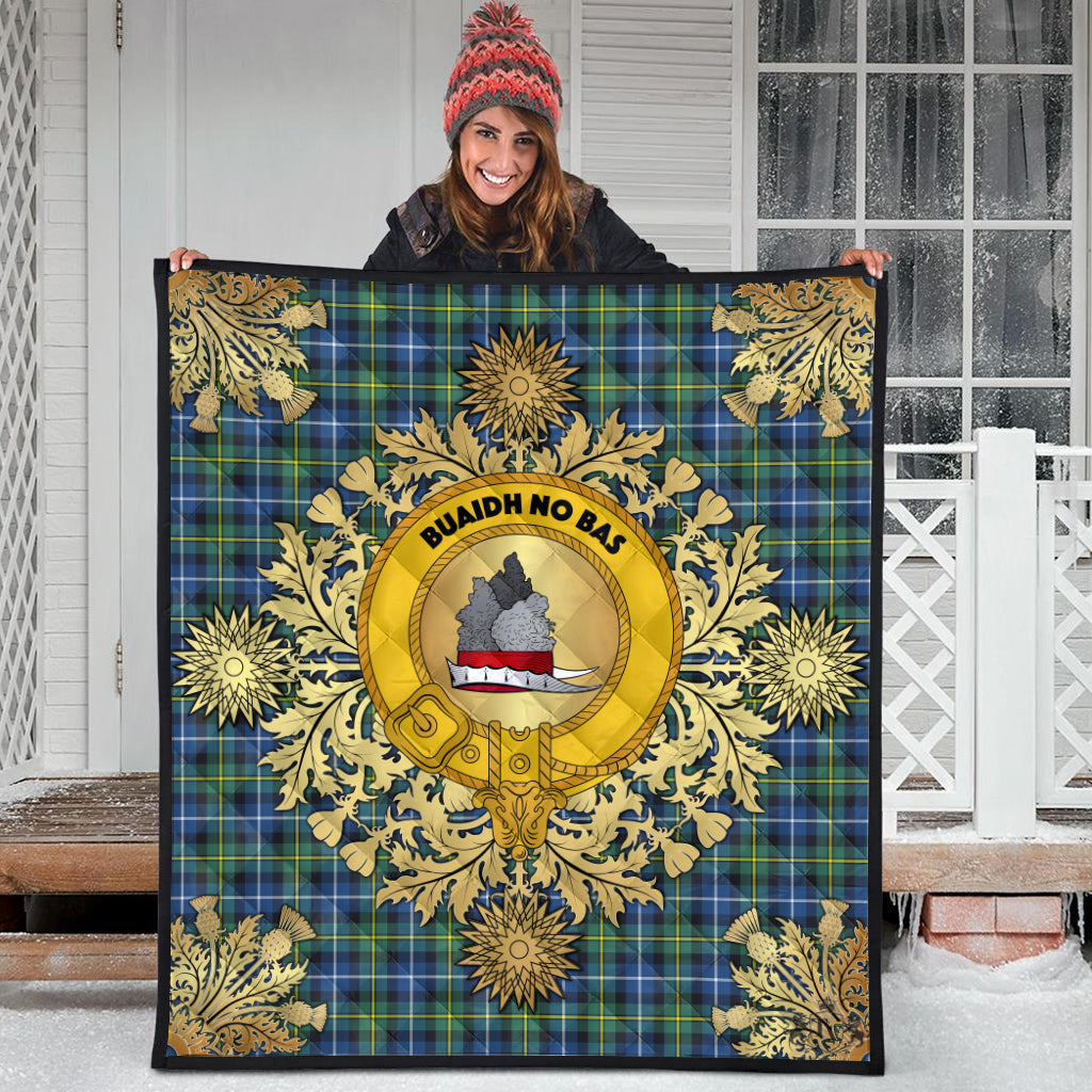 MacNeil Of Barra Ancient Tartan Crest Premium Quilt - Gold Thistle Style