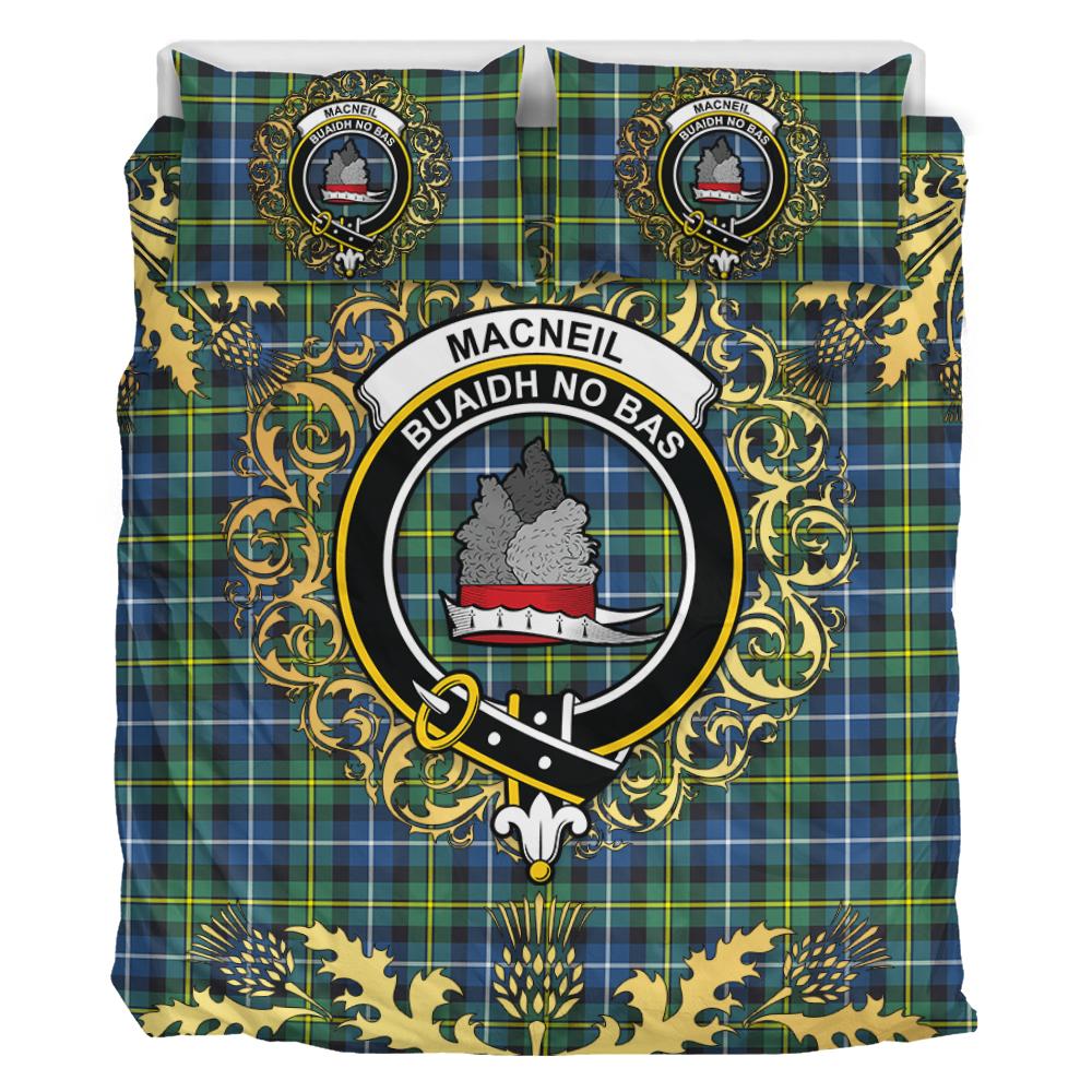 MacNeil of Barra Ancient Tartan Crest Bedding Set - Golden Thistle Style