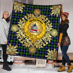 MacNeil Of Barra Modern Tartan Crest Premium Quilt - Gold Thistle Style