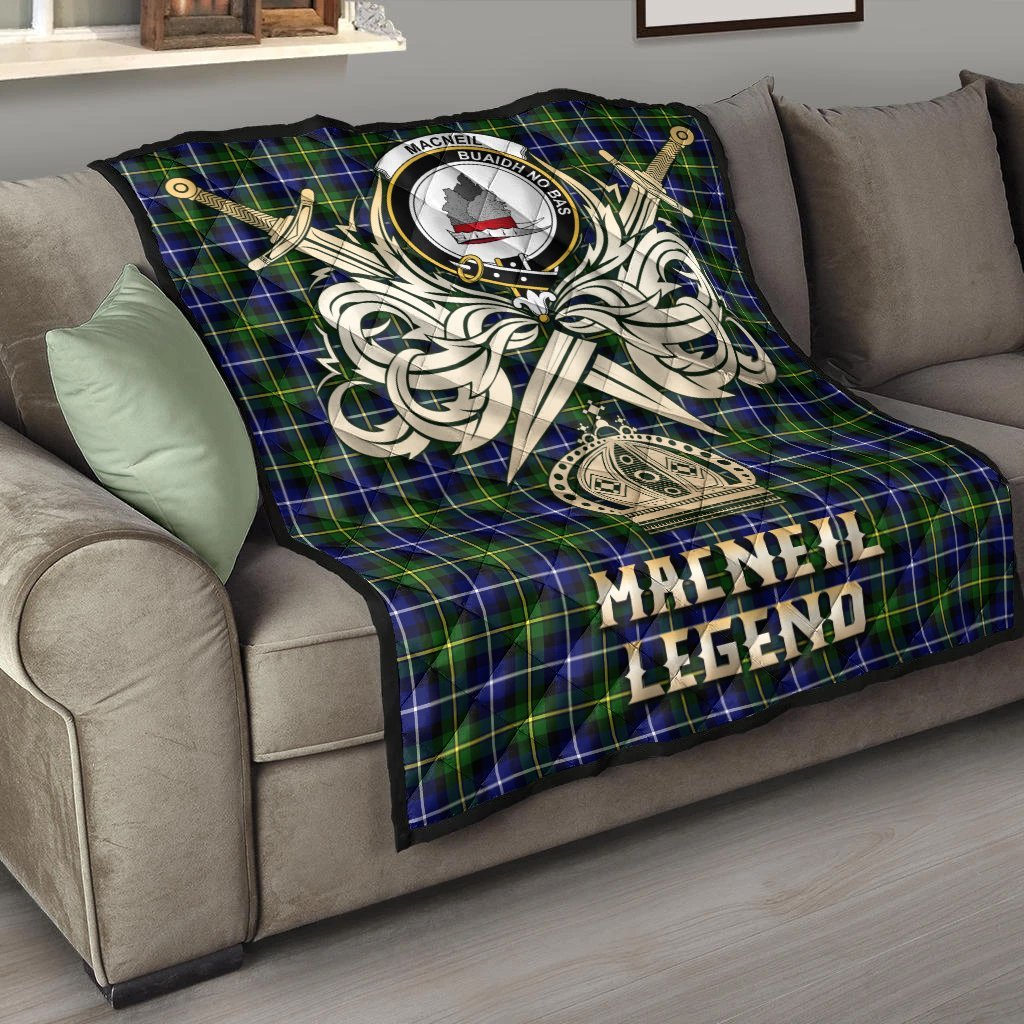 MacNeil of Barra Modern Tartan Crest Legend Gold Royal Premium Quilt