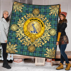 MacNeil Of Colonsay Ancient Tartan Crest Premium Quilt - Gold Thistle Style